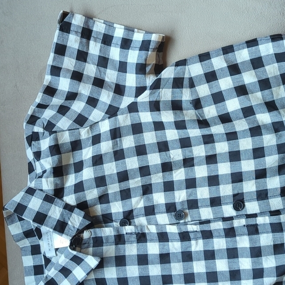 Kirious Los Angeles Gingham Button Down Cropped Boxy Top Black White Small - Picture 3 of 8
